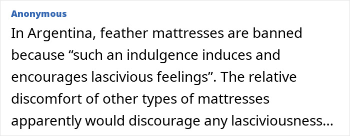 Argentina ban on feather mattresses due to lascivious feelings