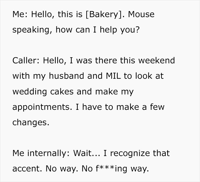 Conversation about wedding cake changes and recognition of caller's accent Conversation about wedding cake changes and recognition of caller's accent