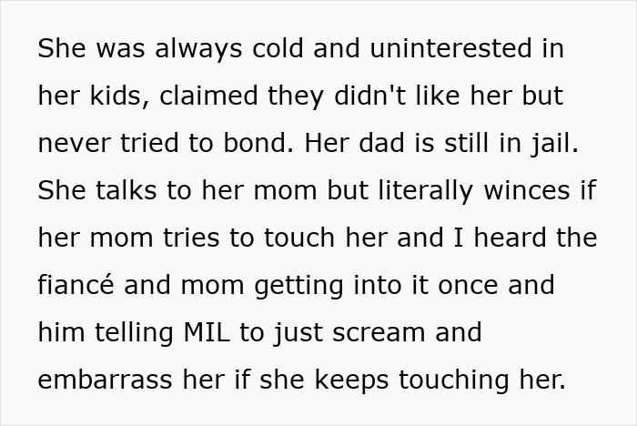 Text describing MIL's cold attitude and family tensions in wedding story
