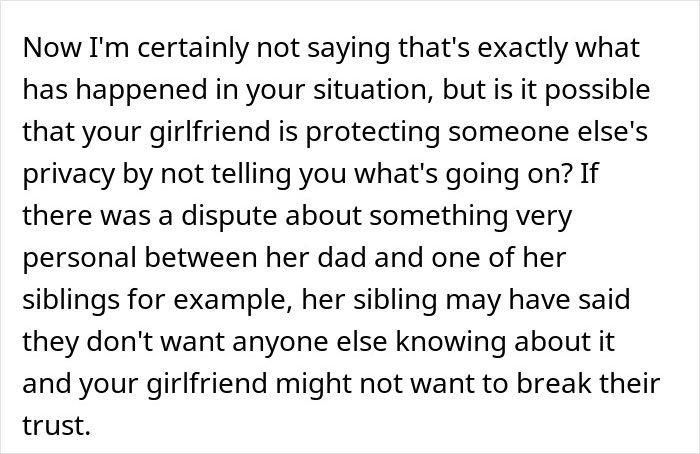 Text from an article discusses whether a girlfriend is protecting privacy, possibly related to her dad's cover-up.
