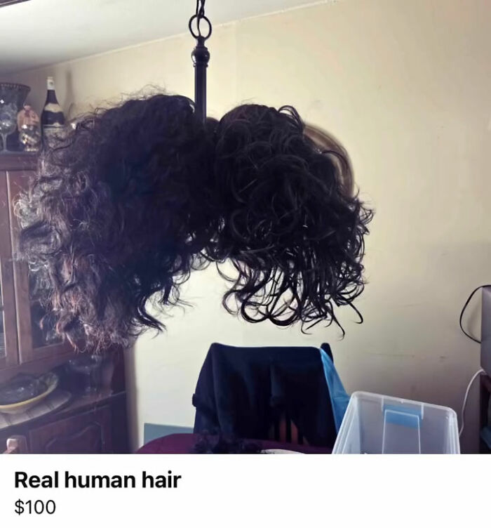Bundle of real human hair hanging indoors for sale