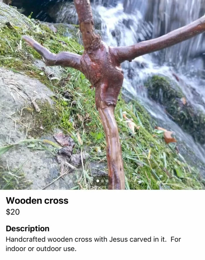 Handcrafted wooden cross with Jesus carving for indoor or outdoor use