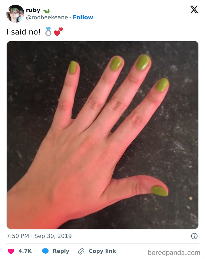 Hand with green nail polish in random funny image