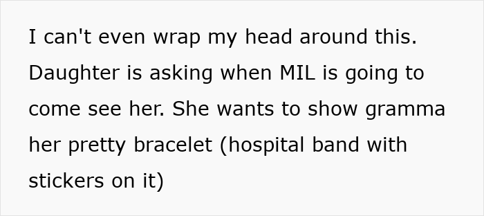 A daughter asks when her MIL will visit to see her hospital bracelet after an allergy test incident.
