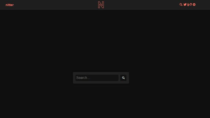 A dark website interface for Nitter, a Twitter front-end, with a search bar and magnifying glass icon for finding interesting websites.