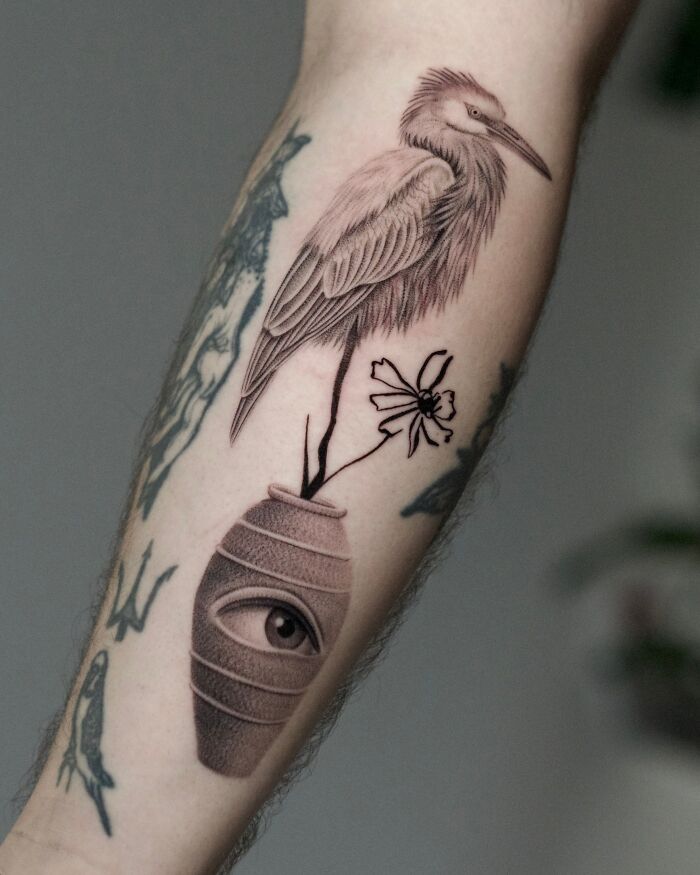 The Heron And The Gaze In The Vase