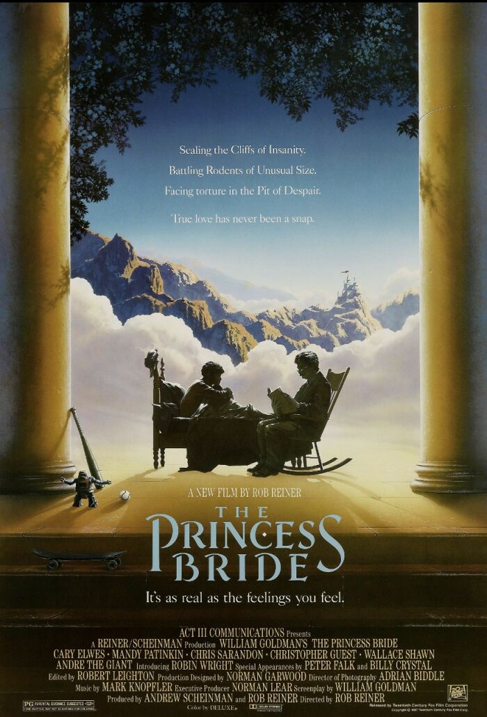 The Princess Bride movie poster with silhouetted figures against mountains and clouds