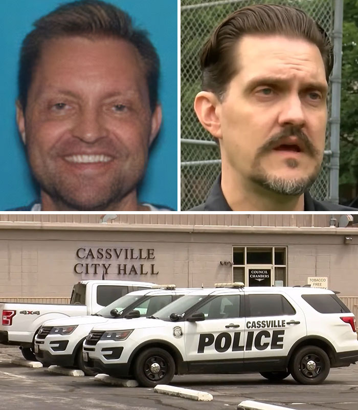 Police cars outside Cassville City Hall linked to crypto millionaire case