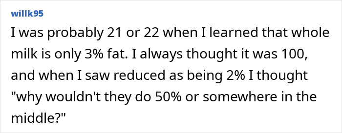 Late discovery that whole milk contains only 3 percent fat