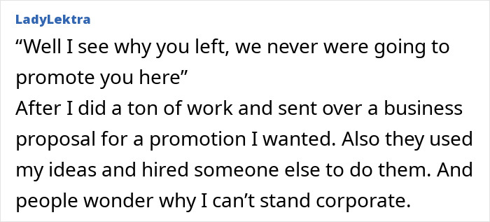Employee denied promotion and ideas stolen by corporate management
