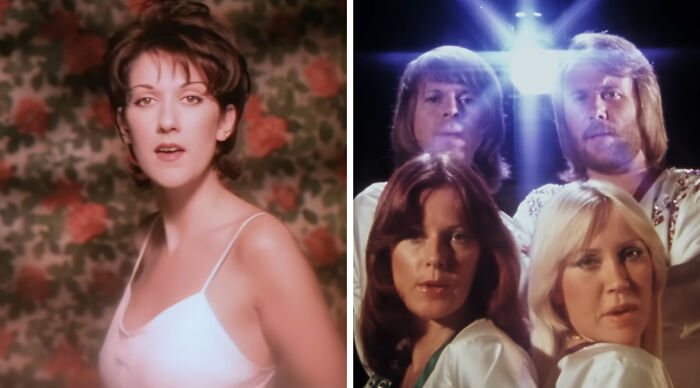 Celine Dion and ABBA, side-by-side, representing music taste. Compare your taste in music with this quiz.