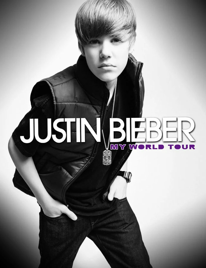 Justin Bieber My World Tour poster related to celebrity PR fail