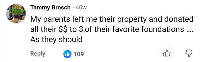 Comment on parents donating money to foundations and leaving property inheritance Comment on parents donating money to foundations and leaving property inheritance