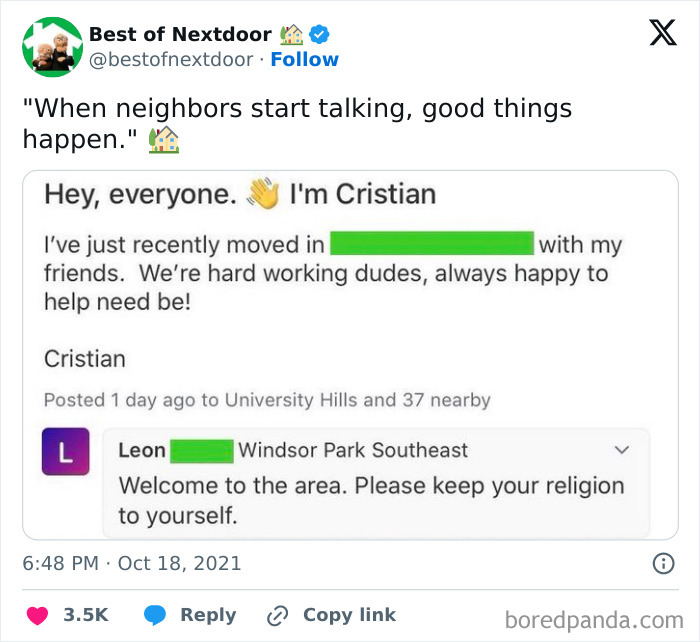 Neighbor conversation about moving in sparks mixed reactions on neighborhood platform