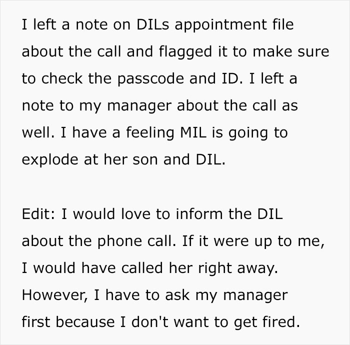 Employee flags note about checking passcode and ID for wedding cake order at bakery Employee flags note about checking passcode and ID for wedding cake order at bakery