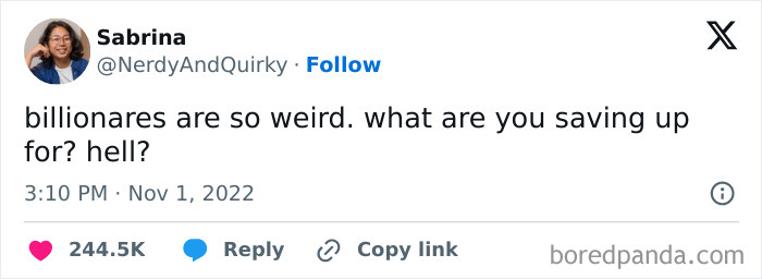 Funny tweet about weird billionaire savings