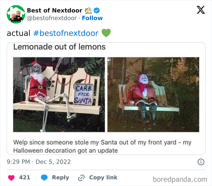 Humorous Halloween decoration update after Santa figure stolen
