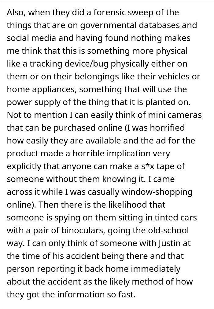 Comment suggesting possible physical tracking devices by cult