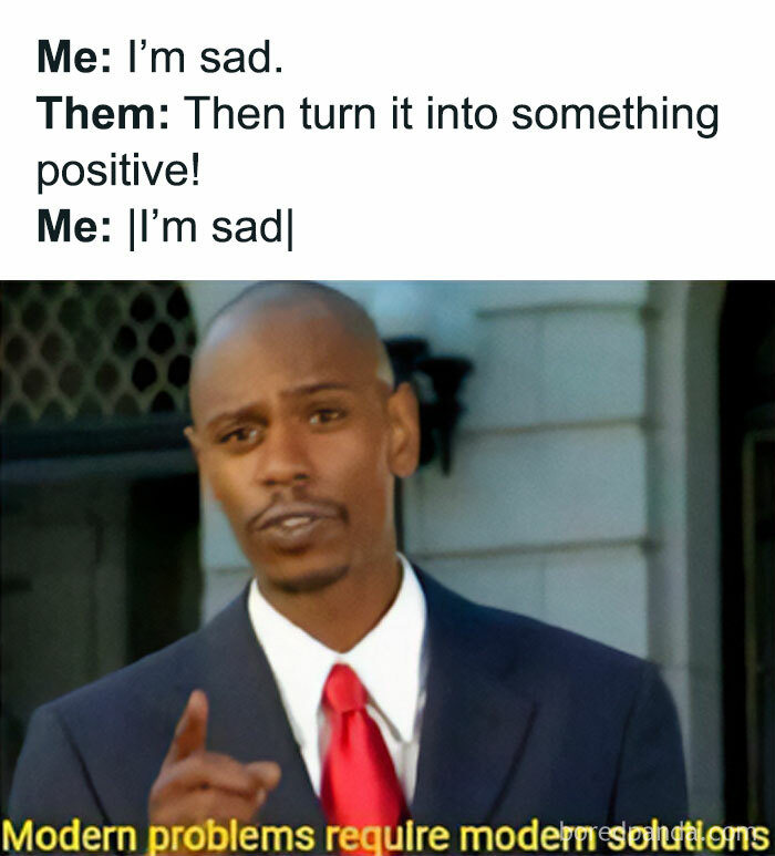 A funny meme about sadness using Dave Chappelle, relating to math struggles and trauma.