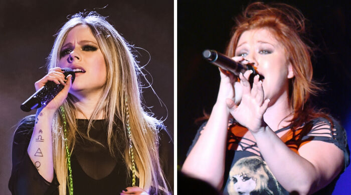 Avril Lavigne and Kelly Clarkson singing on stage. Compare your taste in music with this or that questions.
