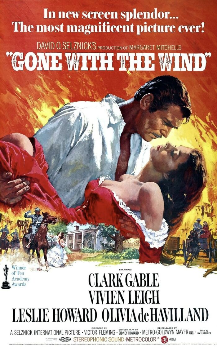 Gone With The Wind movie poster showing a couple in a dramatic embrace
