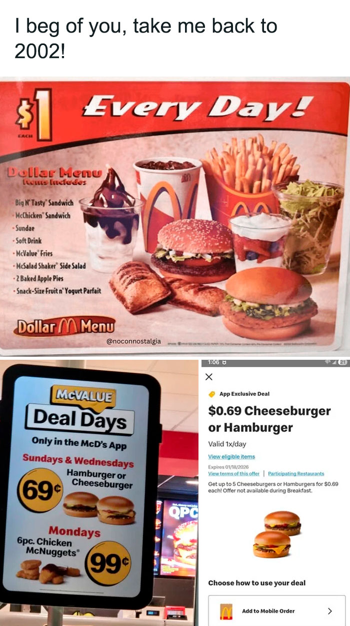 Old McDonald's dollar menu poster from 2002 with various food items