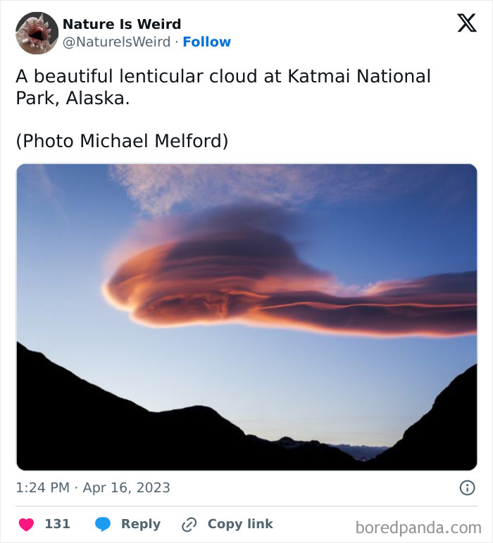 Lenticular cloud formation at Katmai National Park Alaska
