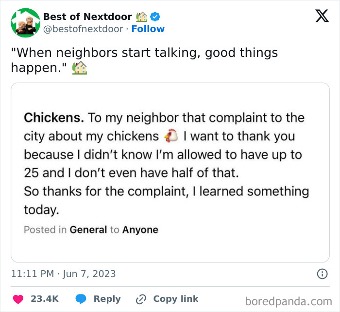 Resident responds to complaint about raising chickens in neighborhood