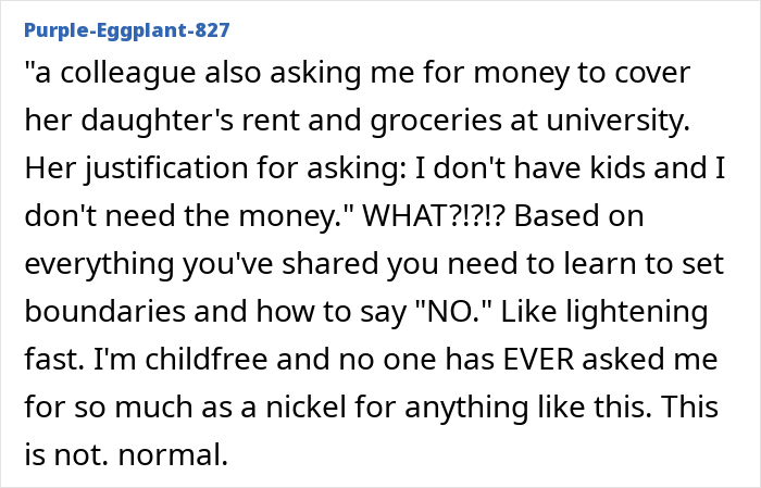 Comment on setting boundaries against money requests for family