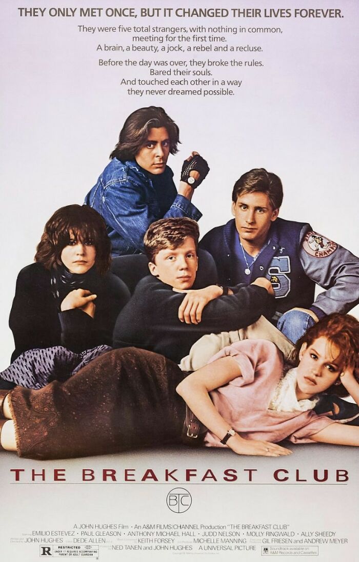 The Breakfast Club movie poster featuring five high school students in iconic poses