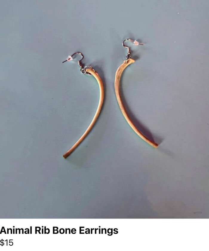 Animal rib bone earrings on gray surface for sale