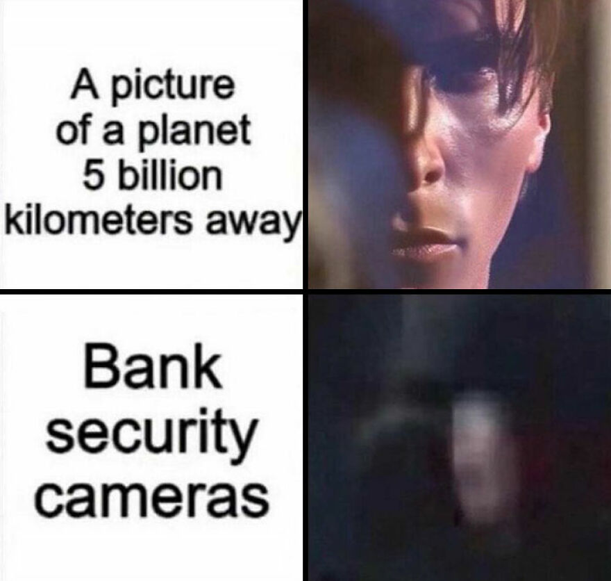 Comparison of clear planet photo vs blurry bank security image