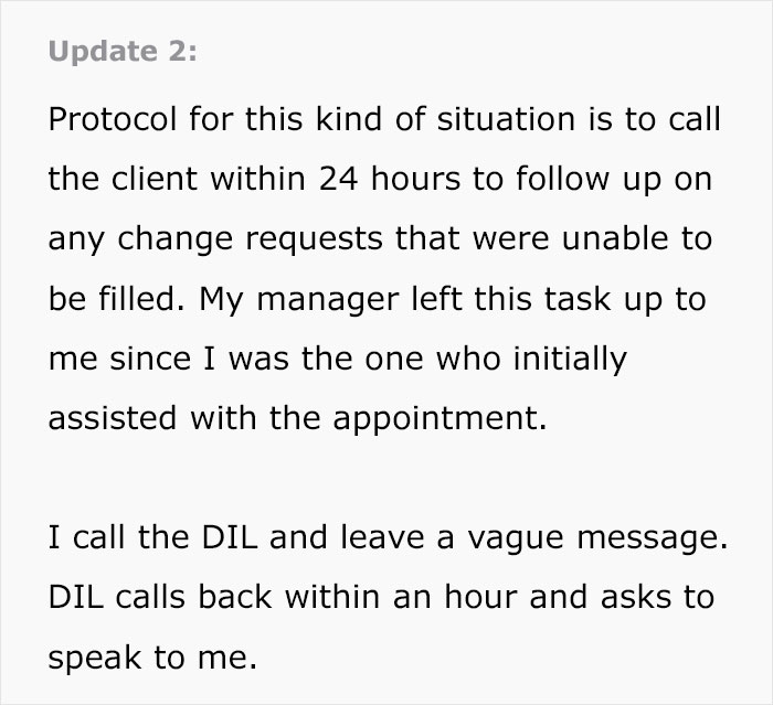 Text explaining bakery protocol for following up cake change requests Text explaining bakery protocol for following up cake change requests