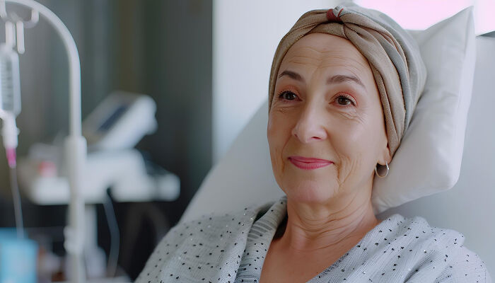 Smiling woman with headscarf receiving hospital care on January 6