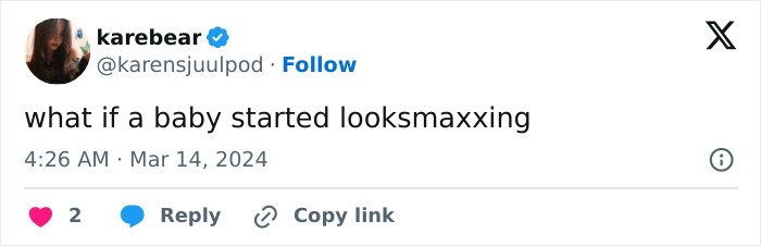 Social media post about baby looksmaxxing trend