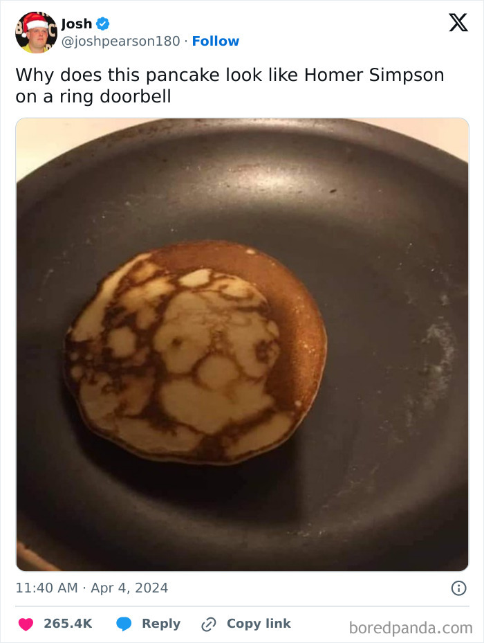 Pancake pattern that looks like Homer Simpson on frying pan