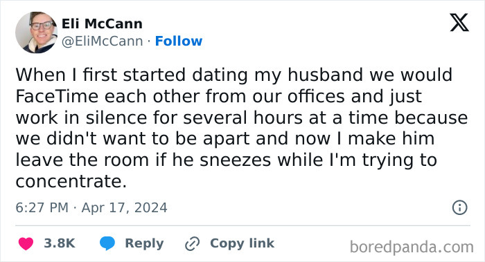 Tweet about changing dynamics in married life and concentration