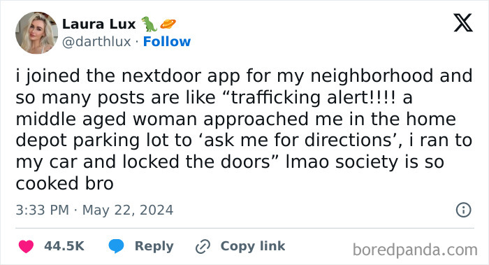 Nextdoor app warning post about suspicious middle-aged woman in neighborhood