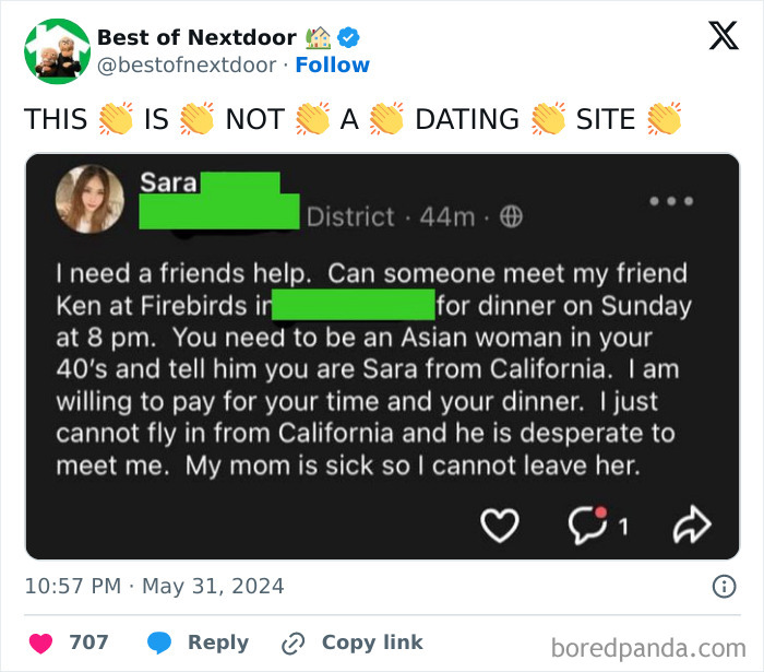 Funny neighborhood message about not being a dating site