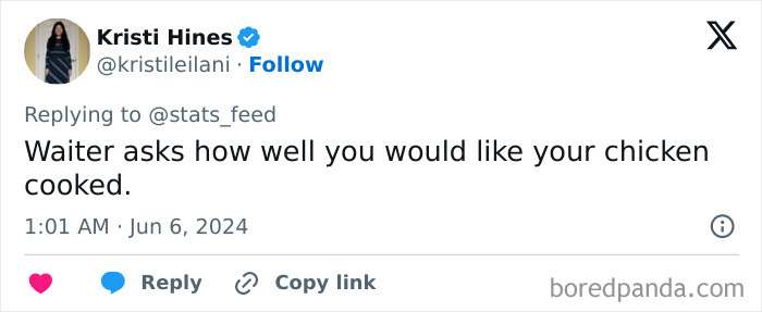 Restaurant red flag when waiter asks how well chicken should be cooked