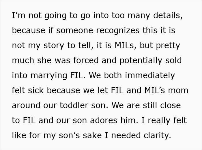 Text about forced marriage involving MIL and FIL affecting toddler's safety
