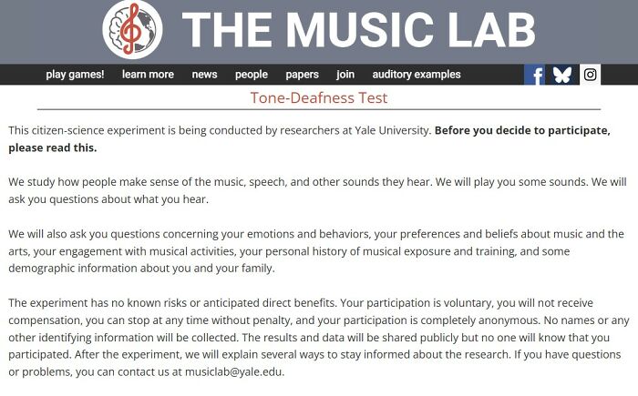 The Music Lab's Tone-Deafness Test, an interesting website from Yale University researching music perception.