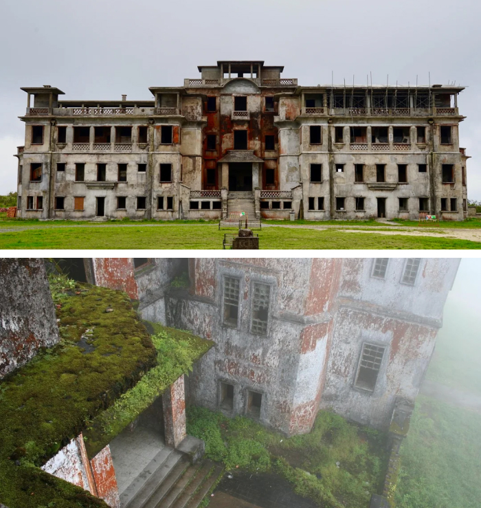 Ruins of historic village surrounded by greenery and trees
