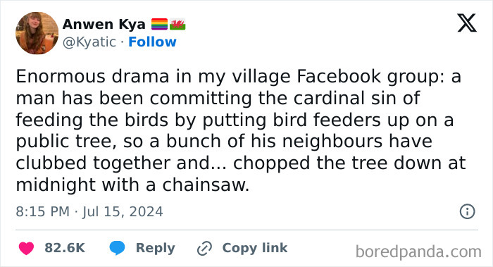 Neighborhood drama over bird feeders and tree removal