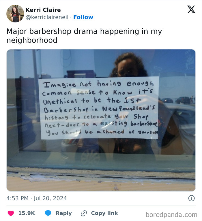 Note about barbershop drama in the neighborhood