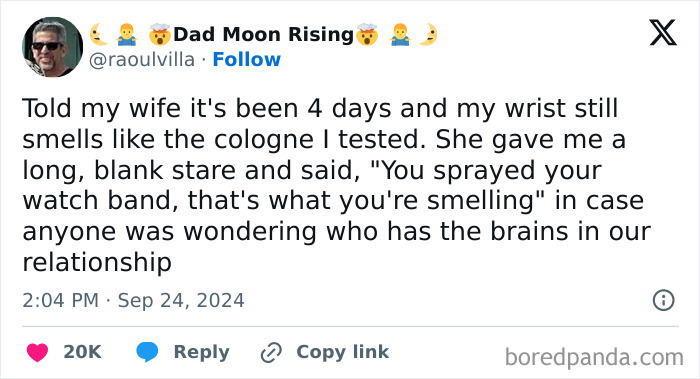 Amusing tweet on cologne smell mix-up in realities of married life