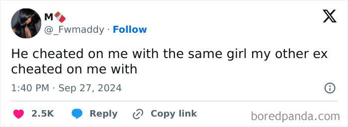 Tweet about cheating with same girl as ex