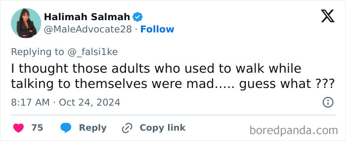 Funny late realization about adults talking to themselves not being mad