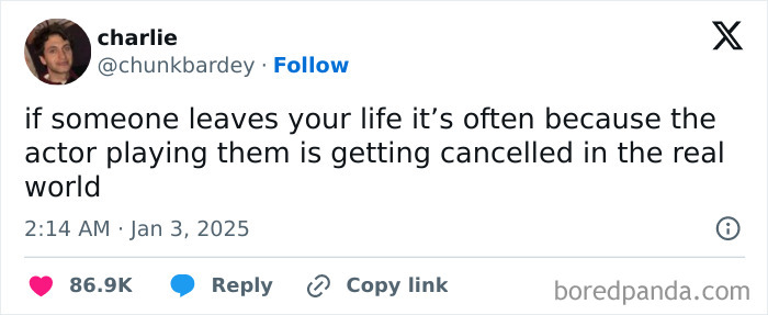 Tweet about someone leaving your life and actor cancellation