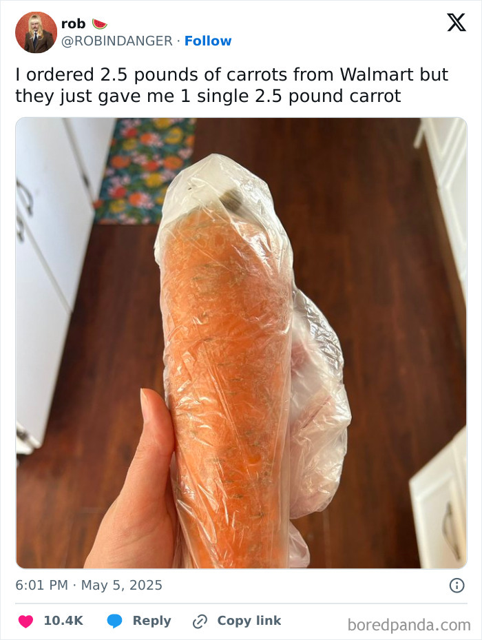 Funny fail of receiving one giant carrot instead of 2.5 pounds of carrots from Walmart